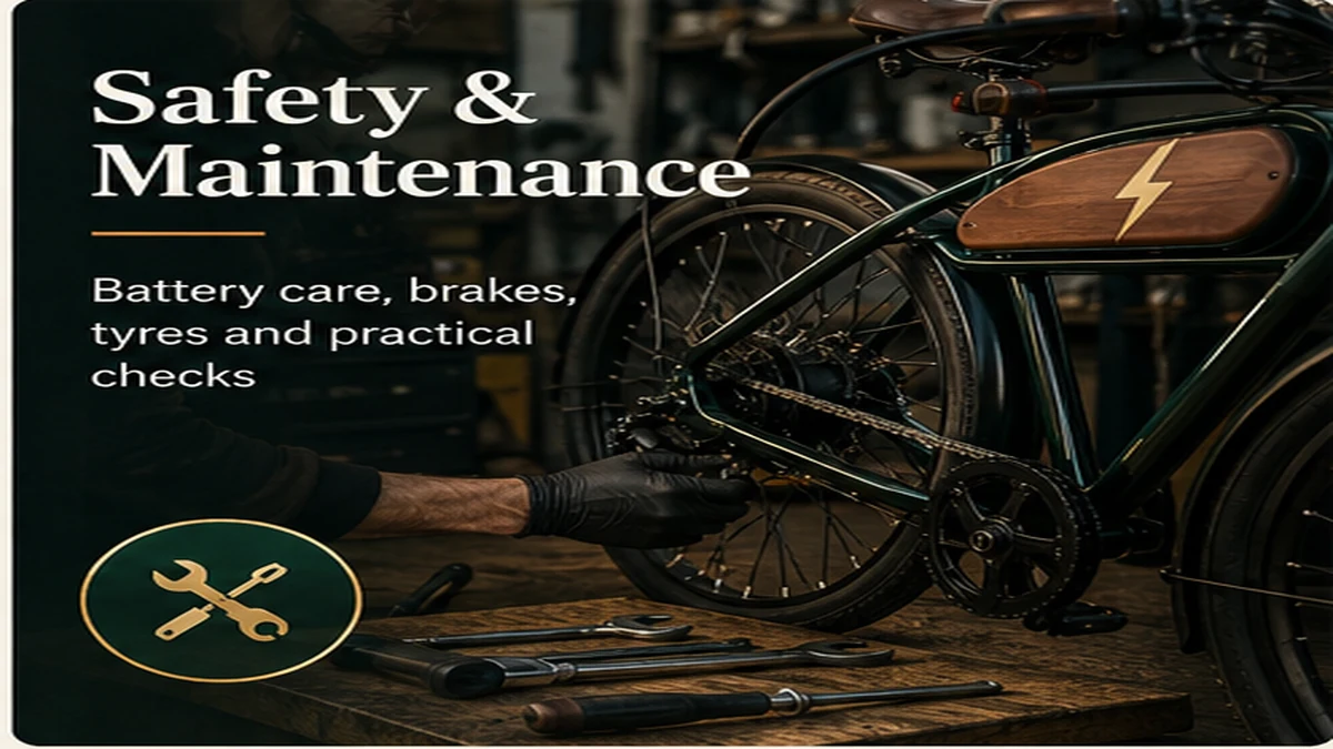 Electric bike safety and maintenance guide illustration